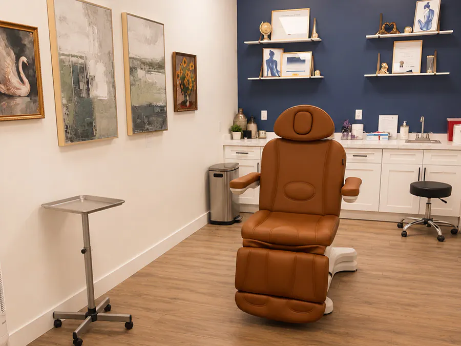 A private treatment room at Refresh Aesthetics and Wellness in Vero Beach prepared for a patient appointment.